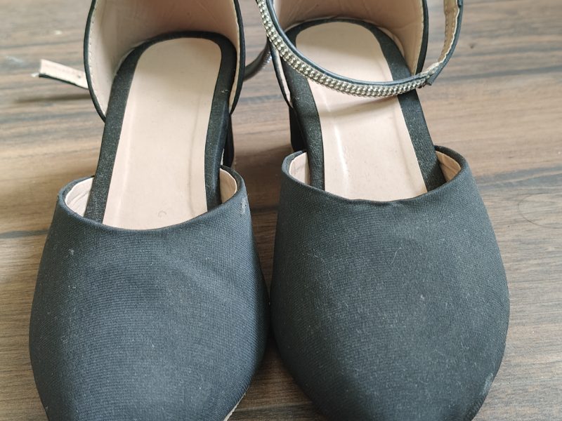 Black matte finish satin heels