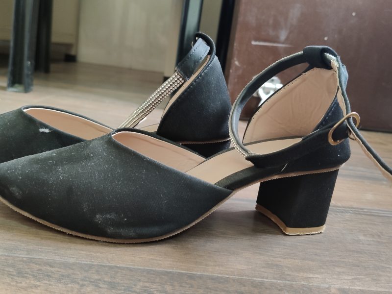 Black matte finish satin heels