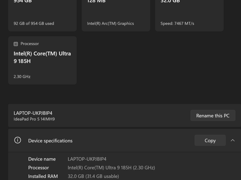 Lenovo Ideapad Pro 5 Intel Core Ultra 9 185H, 32GB RAM, 1TB SSD, OLED