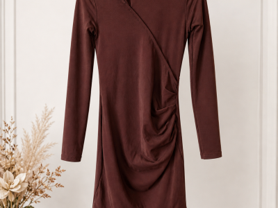 ZARA Brown Bodycon Dress with Ruffle Hem – Stylish & Elegant