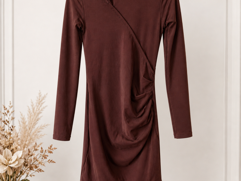 ZARA Brown Bodycon Dress with Ruffle Hem – Stylish & Elegant